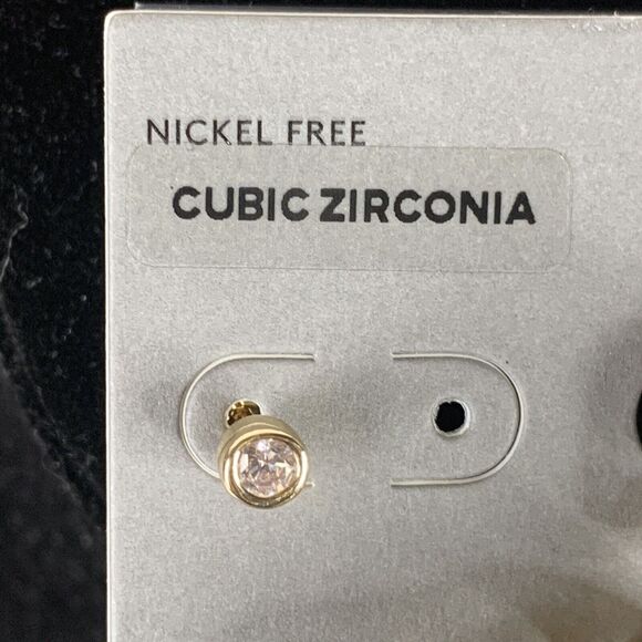 Nordstrom Cubic Zirconia Nickel Free 2 Pairs Huggie Hoop Stud Earrings Gold - Picture 5 of 6